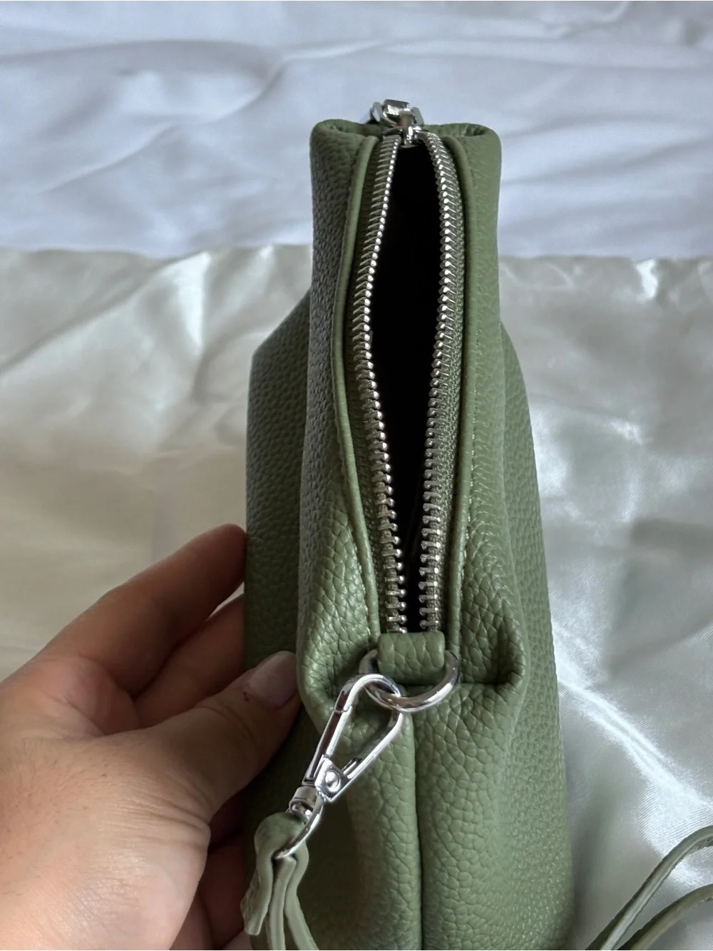 Antik Kraft Olive Green Vegan Pebbled Leather Wristlet Clutch